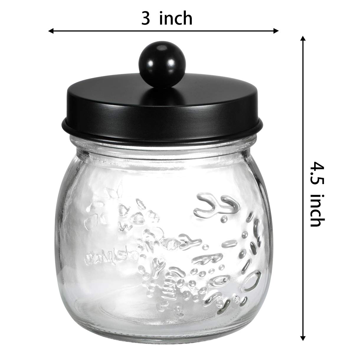 SheeChung Small Mason Jar, Glass Qtip Holder, Apothecary Jars with Lids, Bathroom Organizers and Storage, Bathroom Canister for Q-tips, Cottons, Floss, Balls, Cotton Swabs, Farmhouse Decor-Black SheeChung