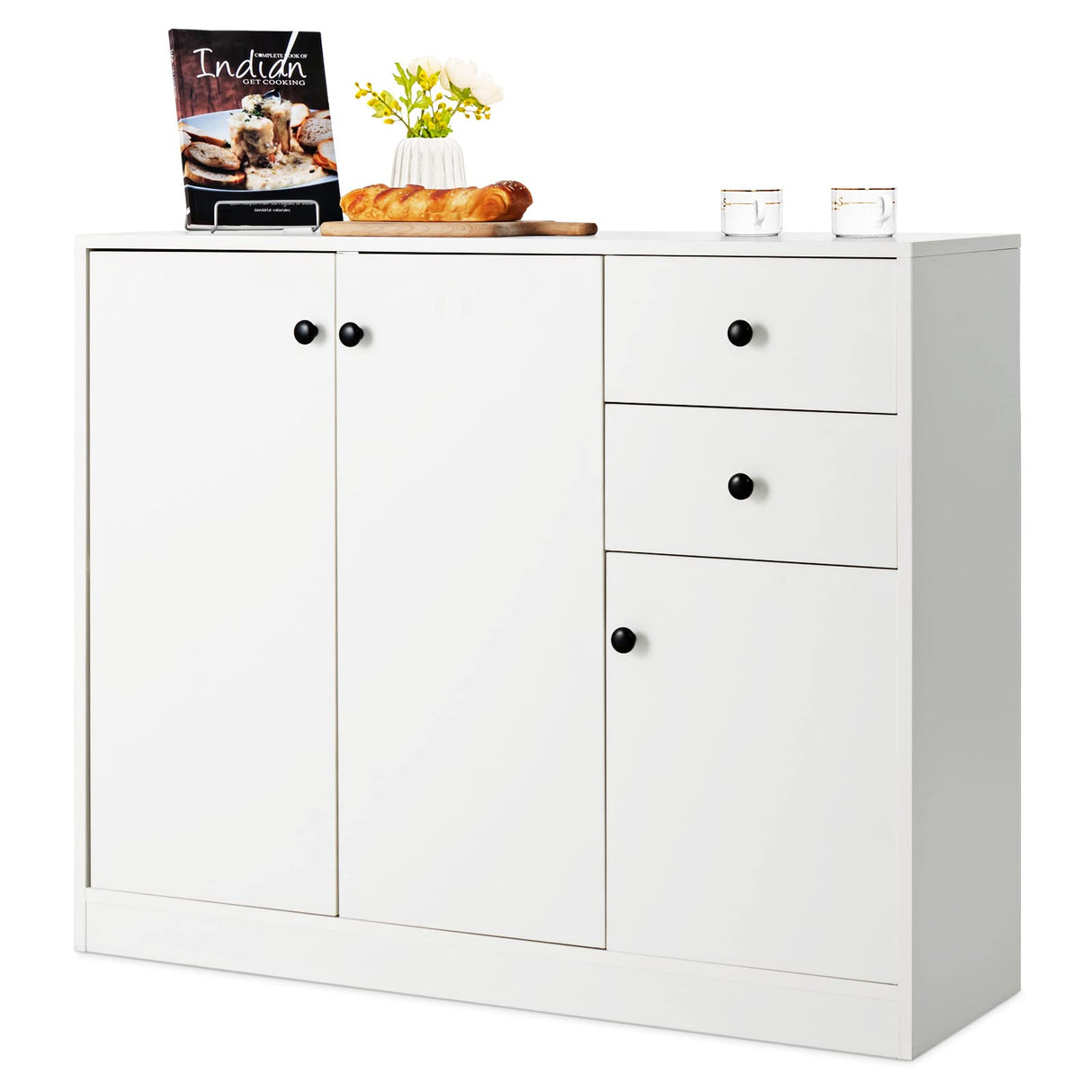 Giantex Buffet Cabinet with Storage - Kitchen Sideboard with 2 Drawers, 3-Door Large & Small Cabinet, Adjustable Shelves, White Pantry Cupboard for Dining Room, Console Table for Entryway Giantex