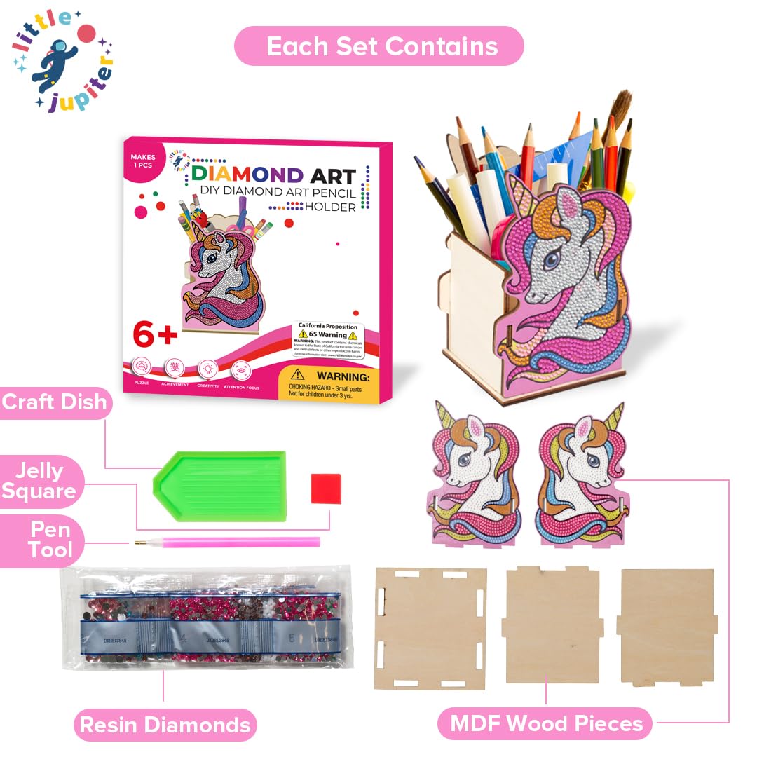 Little Jupiter Unicorn Diamond Art Kids Pencil Holder - Unicorn Crafts - Pencil Holder for Desk - Gem Art - Dot Art Kits Little Jupiter