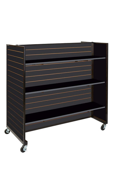 SSWBasics Black Metal Framed Rolling Slatwall Gondola with 6 Shelves - 50"W x 53" H Overall - Sleek and Sturdy Slatwall Display for Retail, Boutique, Home, Garage Storage Organizer - Moveable Retail