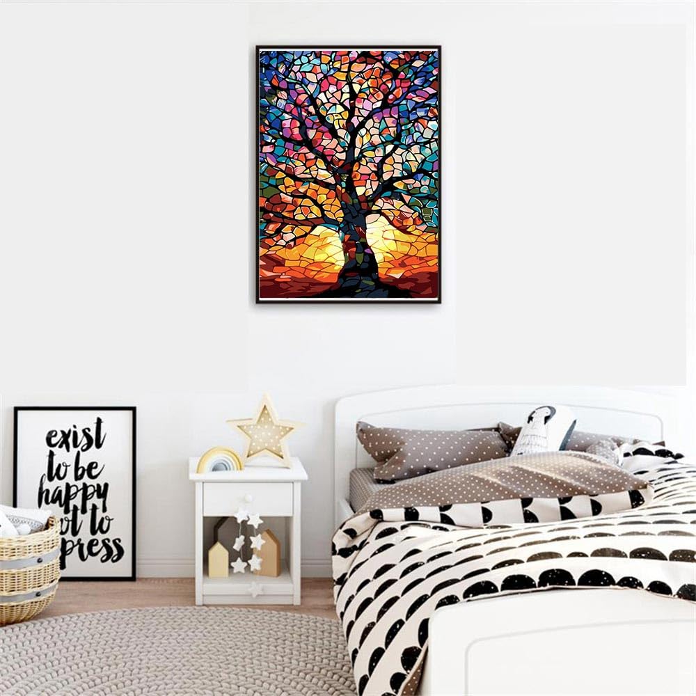AALBLAC Paint by Numbers Kit for Adults Beginners - Stained Glass Tree of Life Paint by Number Canvas, DIY Acrylic Easy Tree Oil Painting for Gift Home Wall Decor 16 X 20 Inch AALBLAC