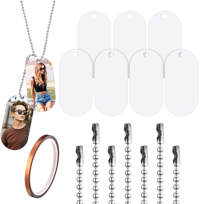 Hicarer 15 Sets Sublimation Blank Dog Tags Set Dog Tag Chain Tags Includes Aluminum Sublimation Stamping Blank Tags Necklace Chain 1 Roll of Sublimation Tape for Pets Tags DIY Decorative Oval