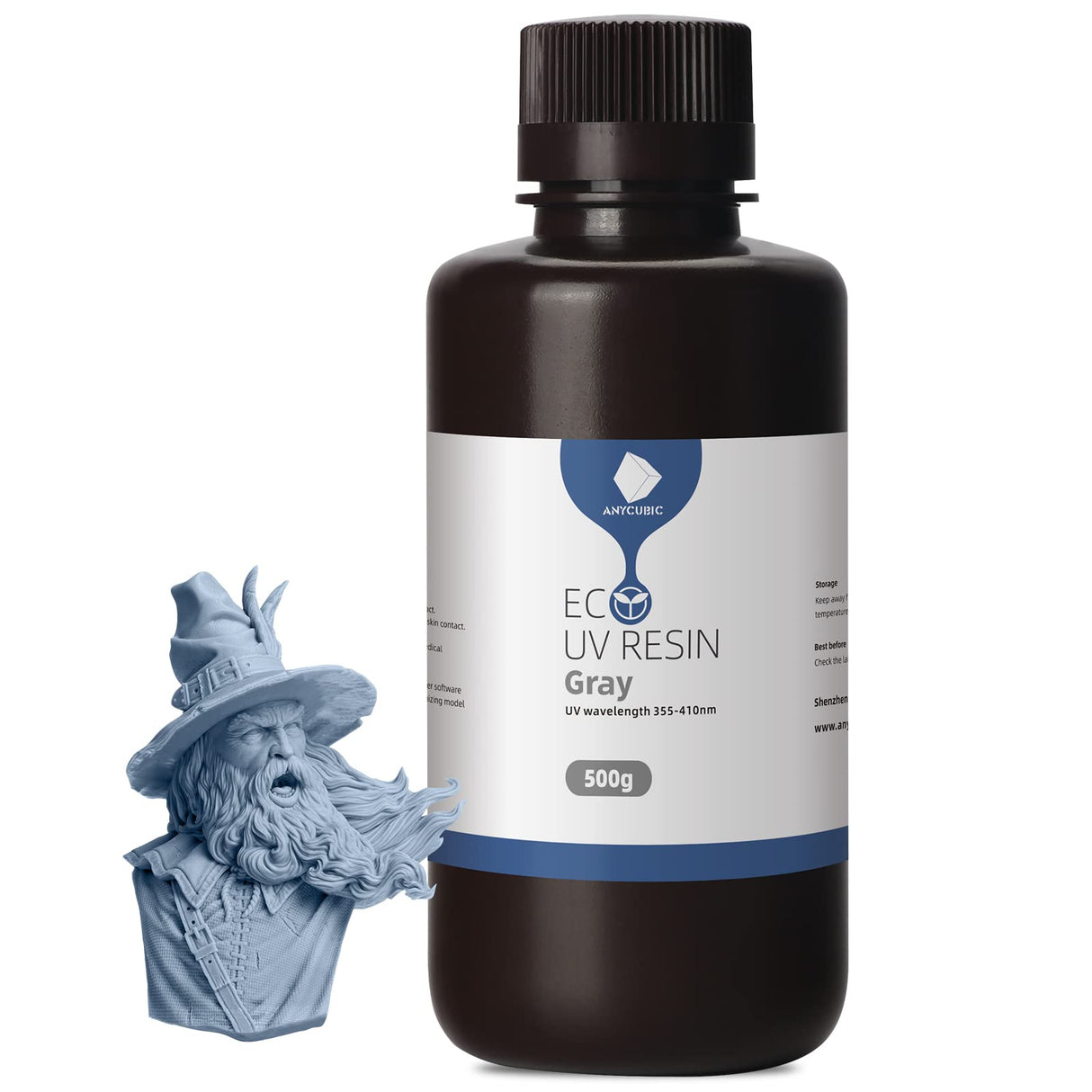 ANYCUBIC 3D Printer Resin with Low Odor and Safety, 405nm UV Plant-Based Rapid Resin with High Precision and Quick Curing for LCD 3D Printing (Grey, 500g) ANYCUBIC