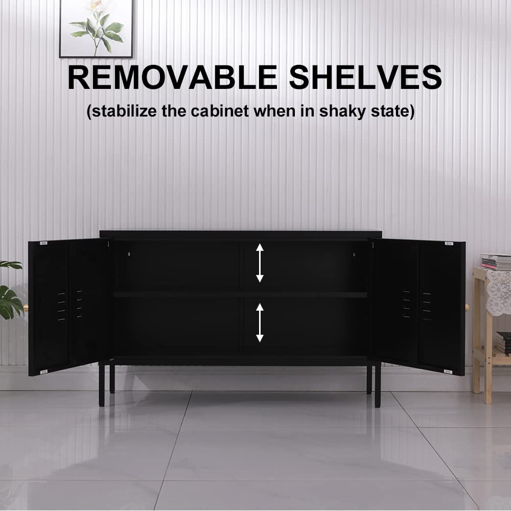 WISUNO Metal Accent Storage Cabinet for Bed Room,Living Room,Home,Hotel,Office,Garage,2-Tier, Removable Shelf (2 Door Accent Cabinet, Black) WISUNO