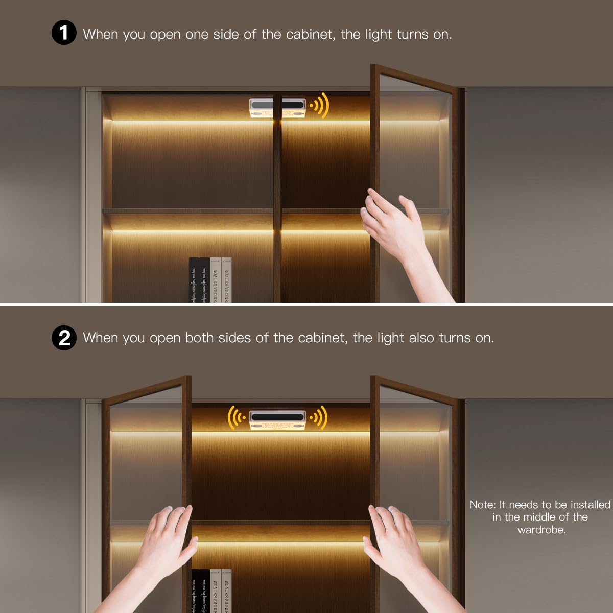 AIMENGTE Cabinet Light 12V 6-in-1 COB LED Strip Light with Dual-Door Sensor Switch, Adhesive Back & Cuttable – Under Cabinet Lighting for Wine Cabinets, Shoe Cabinets, Wardrobes, Display Cabinets AIMENGTE