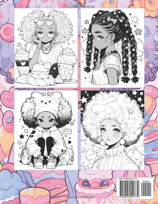 Anime Coloring Book: Kawaii Black Girls: A Cute African-American Stress-Relief Japanese Comic, Manga Kawaii Coloring Book for Kids, Teens, and Adults (Anime Coloring Books) WoodArtSupply