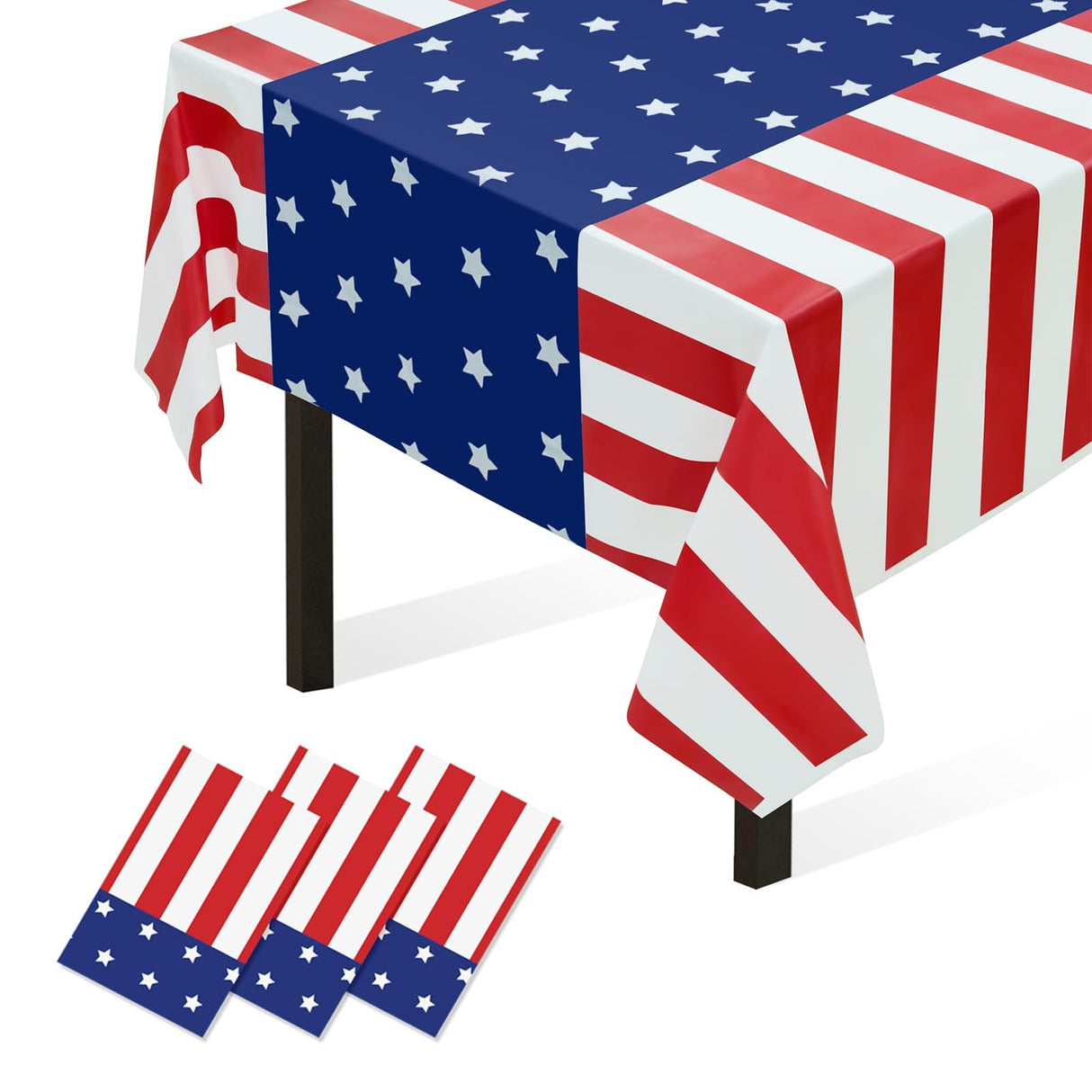 3 Pack Patriotic Tablecloth, Disposable Plastic Tablecloth 54" x 108" Patriotic Decorations, Birthday Party Table Cloth for Kids, Patriotic Themed Party Supplies for Outside, Picnic, Camping, Memorial Childom
