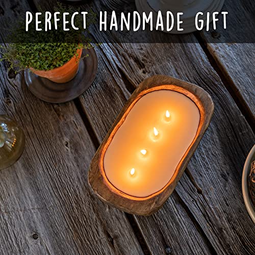 Wooden Dough Bowl Candle 10 Inch, Soy Candle, Farmhouse Candles for Table, Wood Boat 4 Wick, Décor, Unscented MAINEVENT