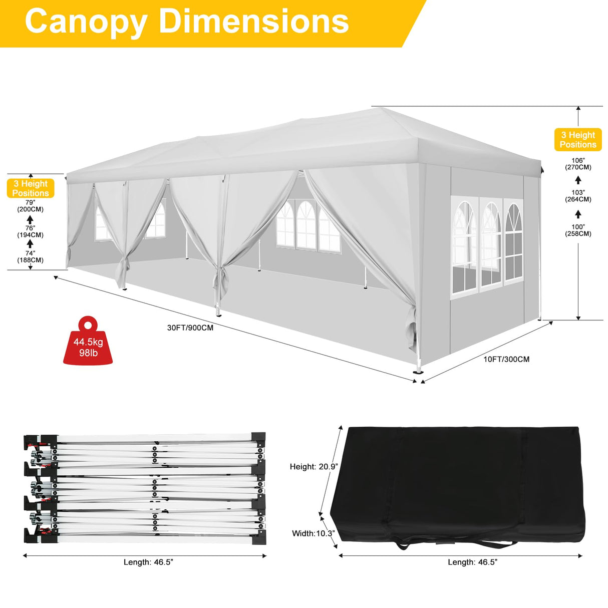 TOOLUCK 10x30 Pop Up Canopy Tent with 8 Sidewalls Tents for Parties Waterproof Camping Canopy Ez Up Party Tent Outdoor Portable Gazebo for Backyard Commercial Event Tent with sandbags, White Tooluck