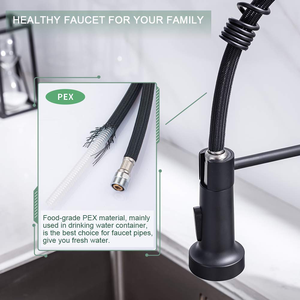 WEWE Kitchen Faucets with Pull Down Sprayer Commercial Industrial Stainless Steel Single Handle Single Hole Spring Farmhouse RV Sink Faucet, Matte Black Kitchen Faucet for Laundry Utility Room Sink WEWE