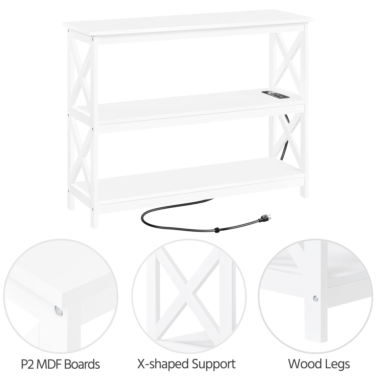 Yaheetech TV Stand with Power Outlet, Entertainment Center for TV up to 45 inch, 3-Tier Open Storage Shelf, Media Console Table for Living Room Bedroom, White Yaheetech