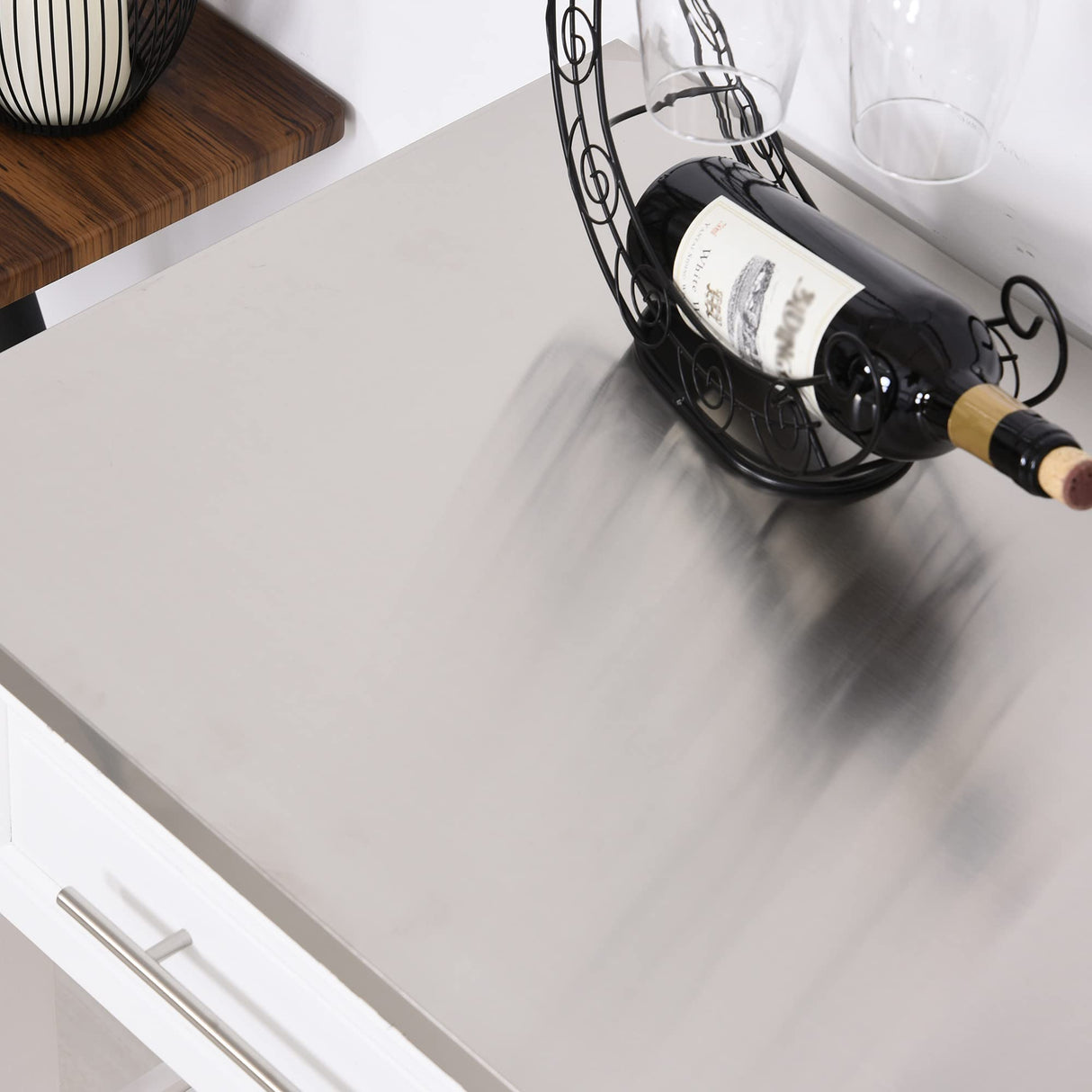 HOMCOM Kitchen Island with Stainless Steel Top, Traditional Kitchen Island with Storage, 2-Tier Open Shelves, Drawers, White HOMCOM