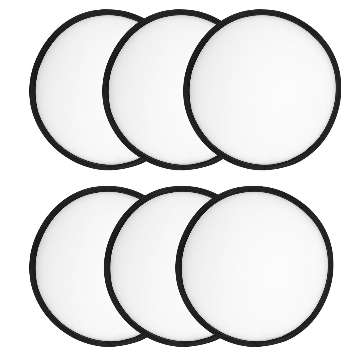 6 pcs Foldable Frisbee Fan with Storage Bag, White Sublimation Fan Blank Polyester Black Edge Round Folding Flying Disc Handheld Hand Fan Set for Wedding Party Gift Outdoor Beach Event Christmas NQEUEPN