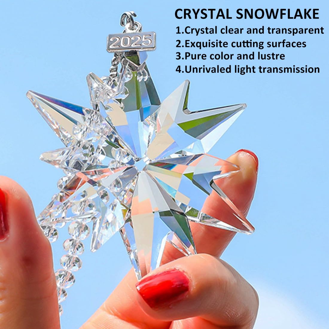 2025 Annual Christmas Ornaments Crystal Snowflake Star, Sparkly Crystal Ornaments for Christmas Tree, Beautiful Christmas Ornaments for Women Girls JUNQIU US