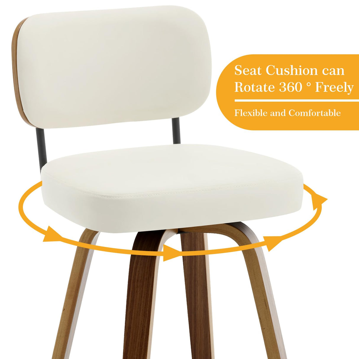 Bekrvio Mid Century Modern Swivel Bar Stools Set of 3 - 26" Upholstered Faux Leather with Ergonomic Backrest, Cream White Bekrvio