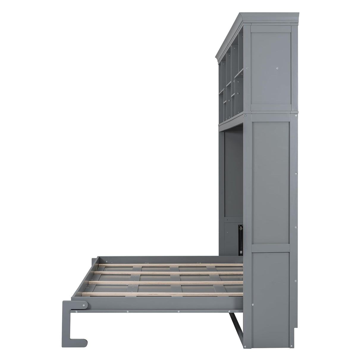 Merax Farmhouse Solid Wood Murphy Bed Chest with Top Shelves & USB Charging, Storage Wall Platform Bed with Wood Slat Support/Space Saving Queen,Gray Merax
