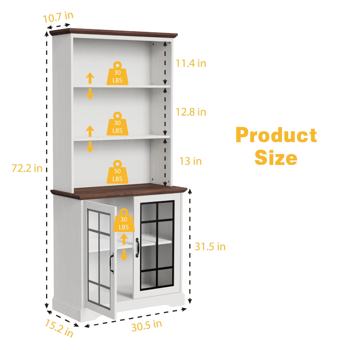 5-Shelf Tall Bookcase with Glass Doors in White - Stylish and Spacious Storage for Home or Office blini