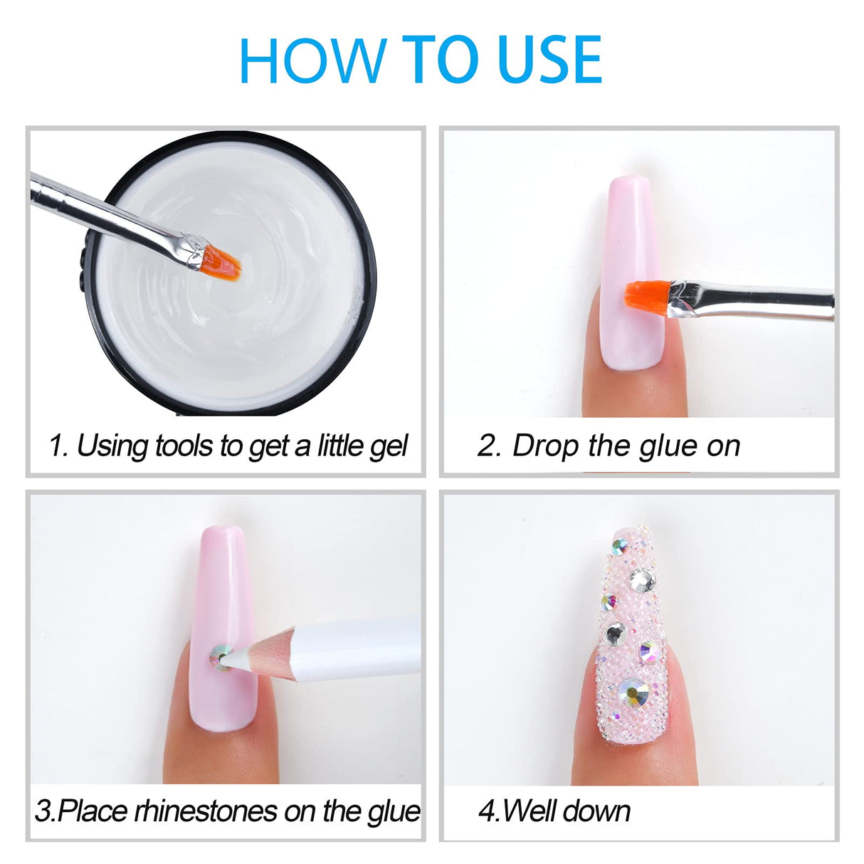 Nail Art Rhinestones Kit HUETFAT 2400pcs Nail Gems Ab Flatback Rhinestones Gems Stones, with Storage Organizer Box/Wax Pencil/Tweezers 6 Sizes (1.5-4.5 mm) for Nail Art Craft (2400pcs) HUETFAT