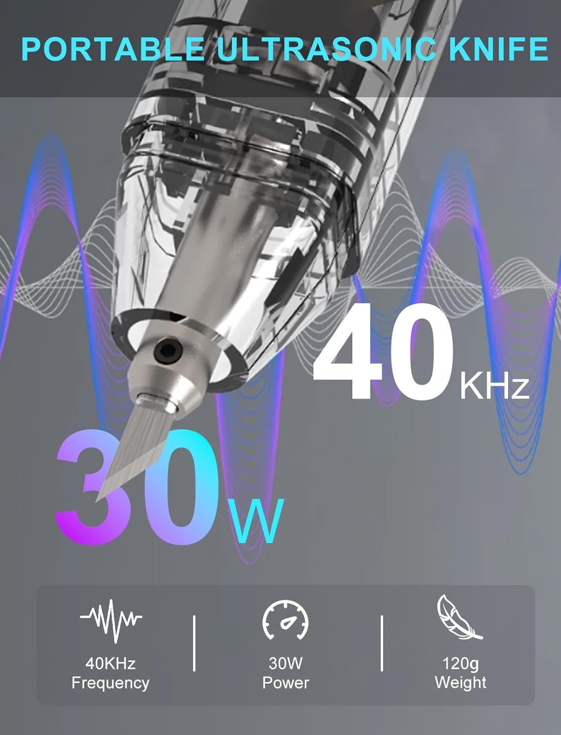 Generic Portable Ultrasonic Cutter 30W 40KHZ for Leather 3D Printing Plastic DIY Cutting, with 40pcs Replacement Knife and Fixtures, Black Generic