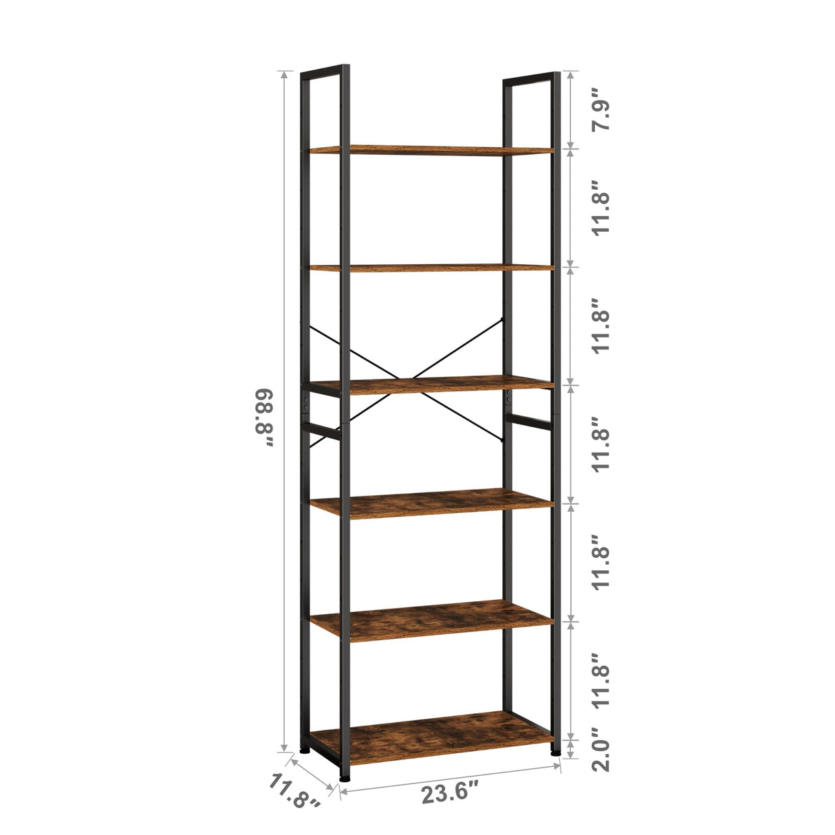 NEFROM Book Shelf, Adjustable 6-Tier Tall Bookshelf, Wooden Bookcase Shelves for Bedroom, Living Room, Display Shelf for Home, Office, Kitchen, Standing Shelving Unit Storage Organizer BC-BR-6 NEFROM