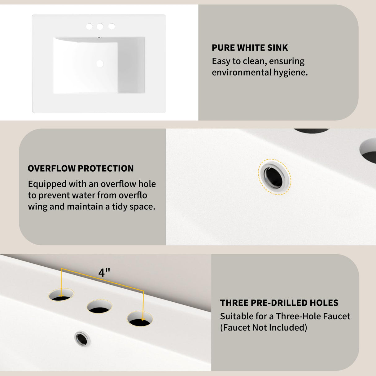 Ymise Bathroom Vanity with Sink, 24-Inch Bathroom Vanities Cabinet with Large Storage Space, Wooden Bathroom Sink Cabinet, Grey Ymise