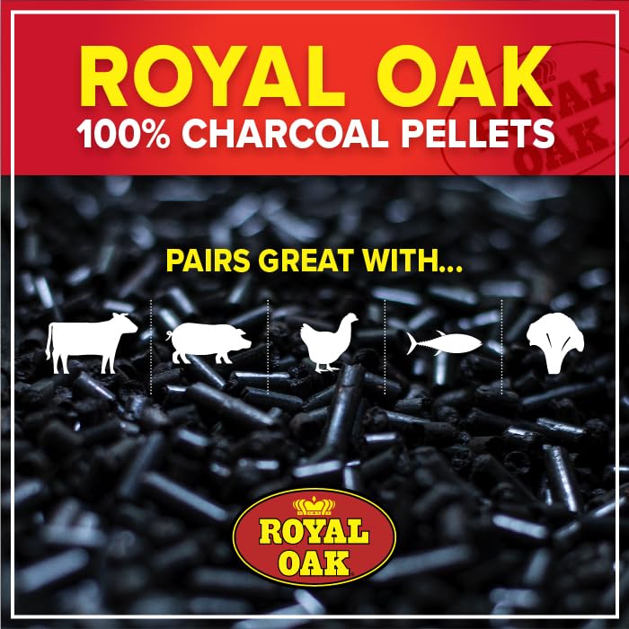 Royal Oak 100 Percent Charcoal Hardwood Pellets for Real BBQ Flavor, Grilling and Smoking, High Heat, Resists Water, Easy to Clean, 30 Pound Bag Royal Oak