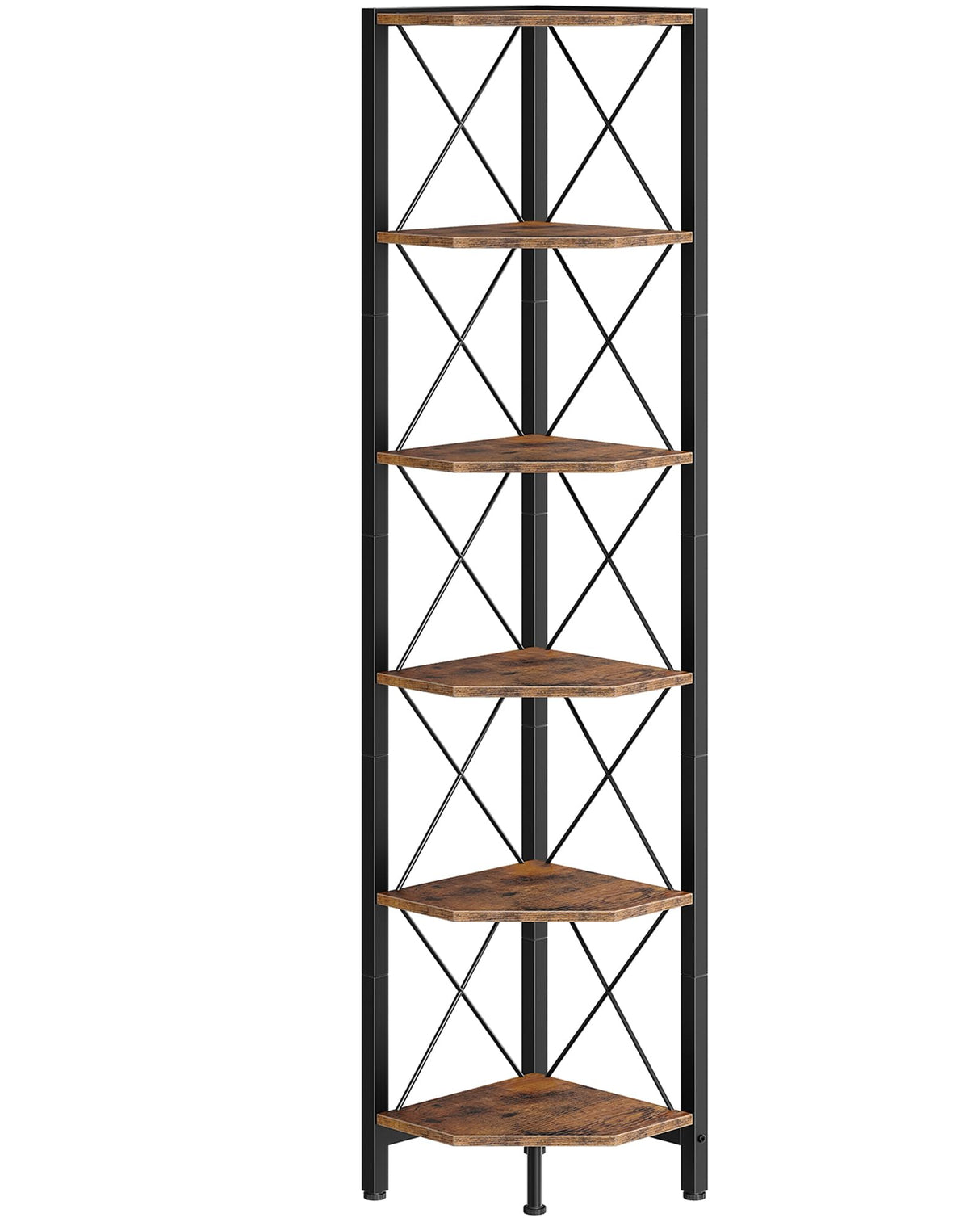 CHOEZON 6-Tier Corner Shelf, Corner Bookcase, 66.9" Tall Vertical Display Rack, Plant Stand, Open Storage Shelf, for Living Room, Bedroom, Study, Kitchen, Rustic Brown and Black TCJ13BF CHOEZON