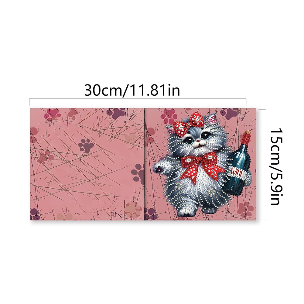 Ceitura 6Pcs Catoon Cat with Wine DIY Diamond Art Painting Crafts Rhinestone Painting Making Greeting Card Making Kit Postcard for Holiday Christmas New Year Party Favors 11.81 * 5.91 inch C'eitura