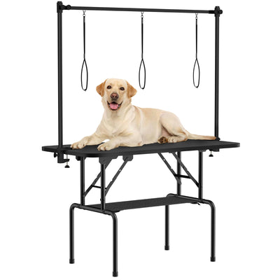 ROOMTEC 46 Inch Dog Grooming Table,Foldable Pet Grooming Tables at Home with Adjustable Arm,Nooses, Mesh Tray
