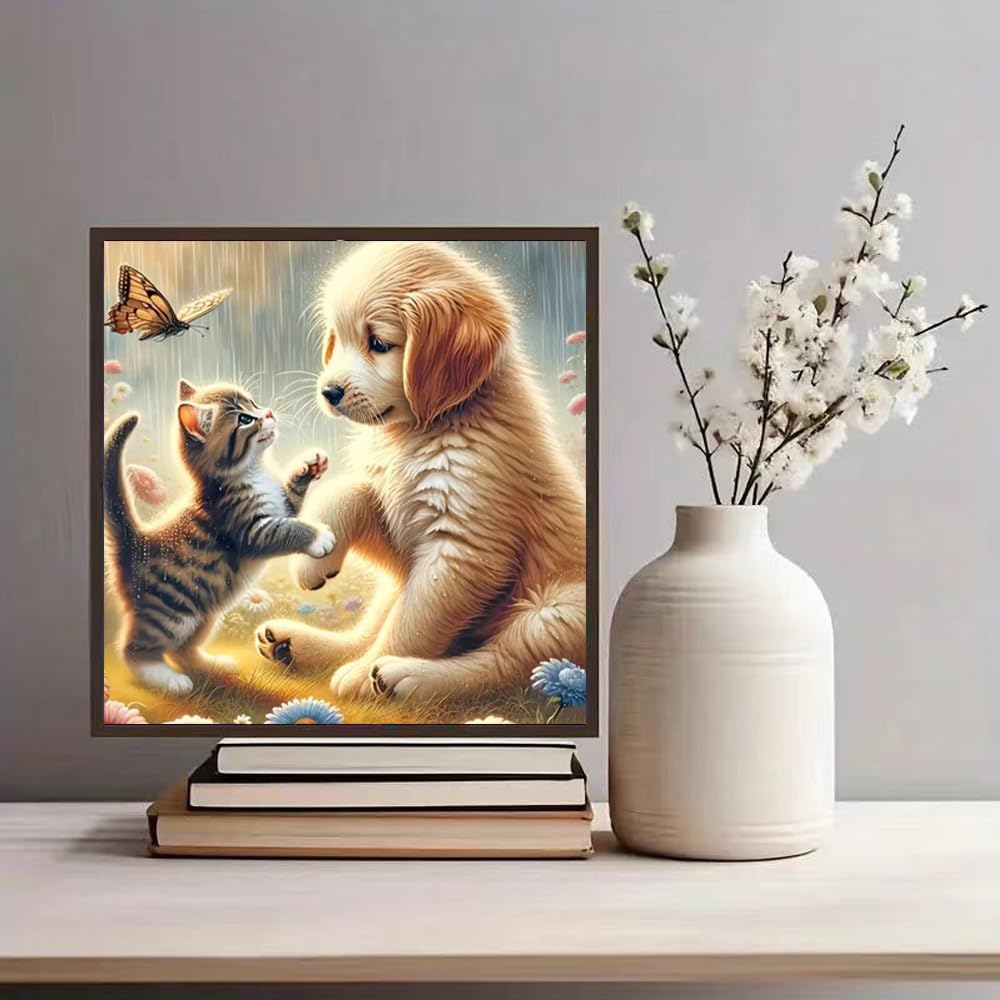 ZQEATRY 5D Diamond Painting Kits for Adults,Butterfly Diamond Art Kits for Beginners,DIY Dog with Cat Plays Diamond Dots Gem Art with Painting Kits for Adults Home Wall Decor 12 X 12 Inch ZQEATRY