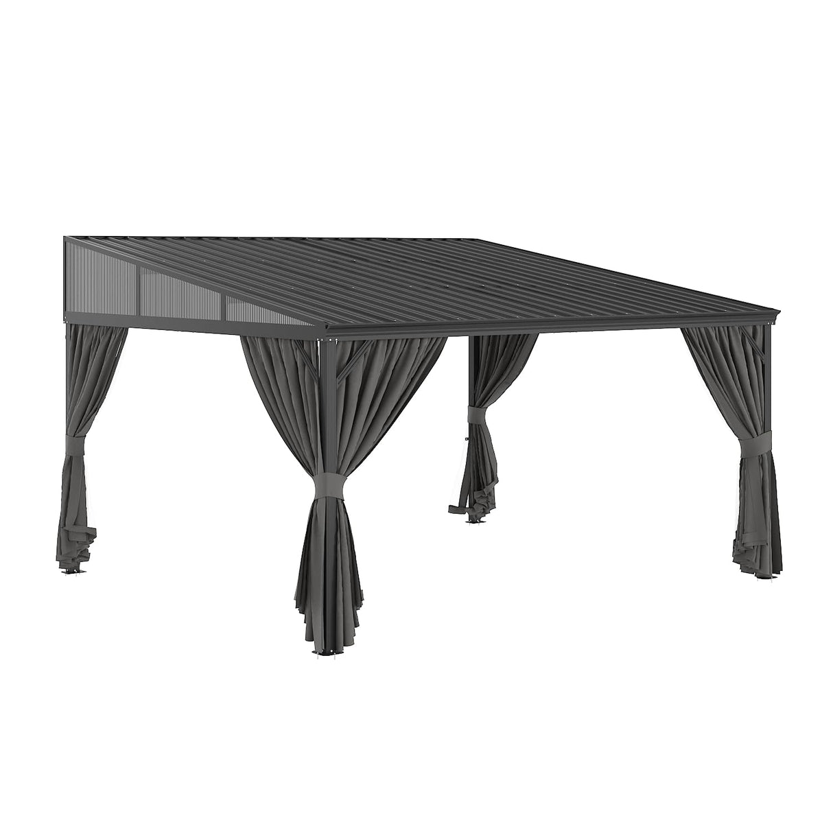 PIAOMTIEE Lean to Backyard Gazebo, Wall Mounted Heavy Duty Gazebo Outdoor Waterproof, Patio Pergola Awning with Iron Roof, Aluminum Frame, Mosquito Net, Curtains for Backyard, Grey + Brown(12x14FT) PIAOMTIEE