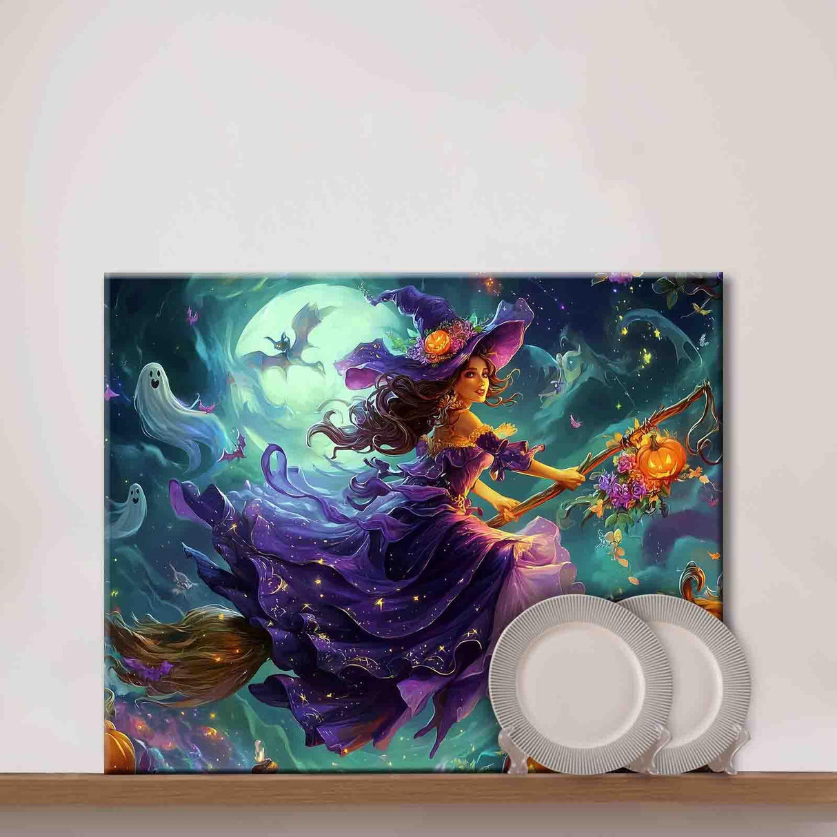 Tucocoo Witch Rides on a Broomstick Paint by Number Kits,Halloween Night Paint by Numbers for Adults,All Hallows Eve Acrylic Painting for Gift Home Decor16x20inch Frameless Tucocoo