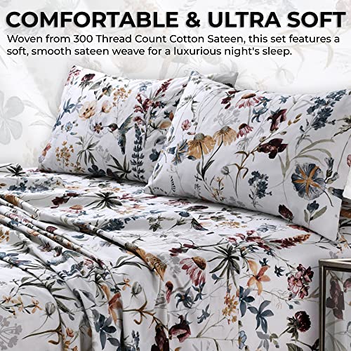 Tribeca Living Deep Pocket King Size Sheet Set - 300 Thread Count Cotton Sateen Sheets with 22-Inch Extra Deep Pockets, Oeko-Tex Certified, 4 Bedding Set in Amalfi Deep Red/Multi Print Tribeca Living