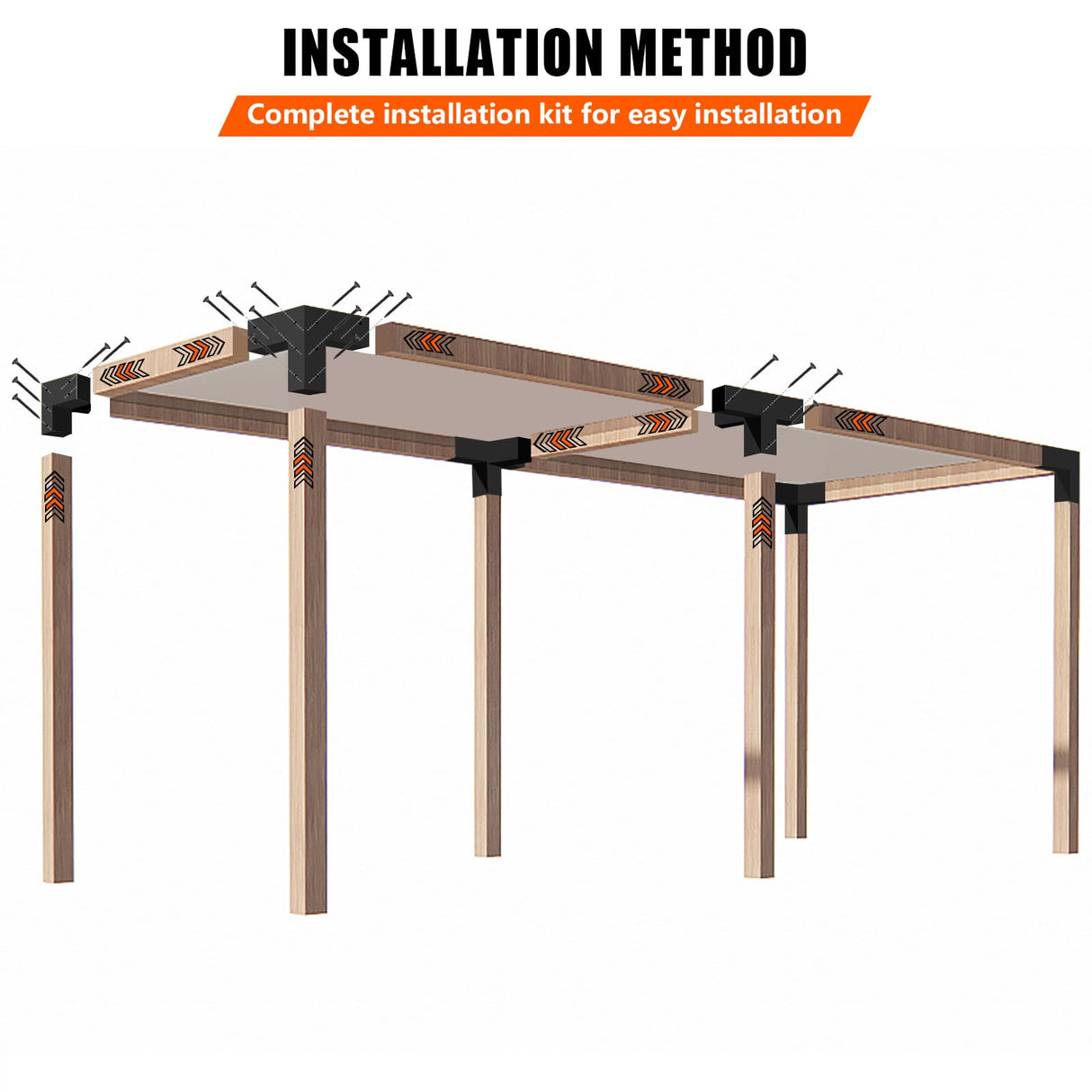 ITeVe.GD 3-Way Pergola Kit,3-Way Right Angle Corner & T-Shape Straight Pergola DIY Brackets for 4x4 (Actual:3.5"x3.5") Lumber for Patio Pergola,Log Cabin Gazebo W/Hardware - 6 Pack ITeVe.GD