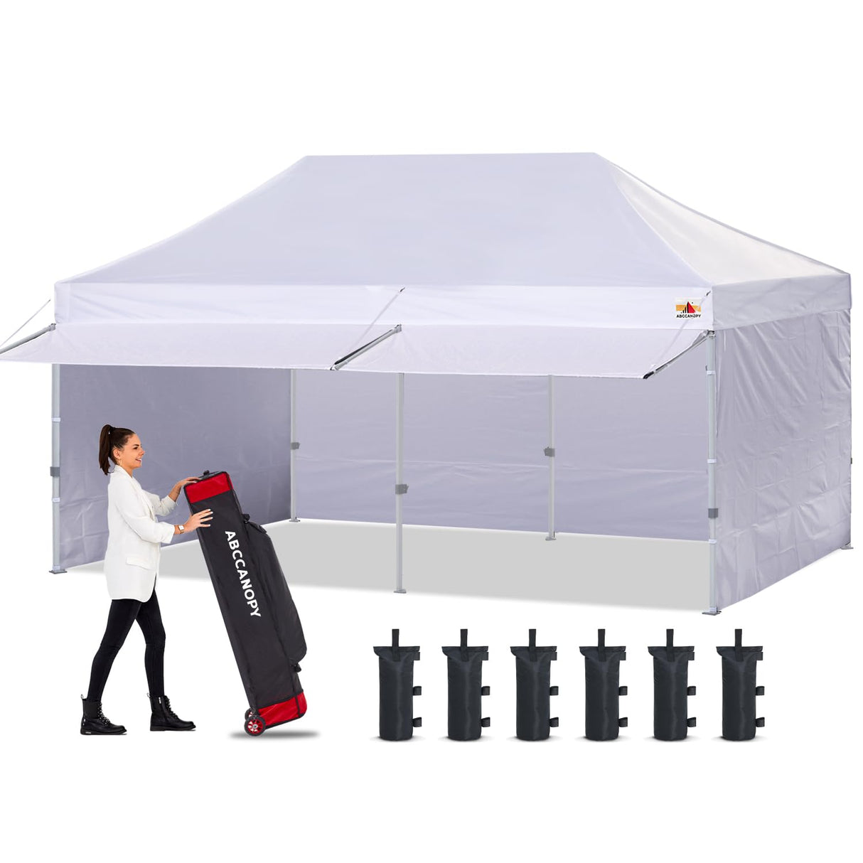 ABCCANOPY 10x20 Pop up Canopy Tent with Sidewalls - Easy up Canopies with Awning, Outdoor Tents for Parties, Market, Commercial Events, White ABCCANOPY