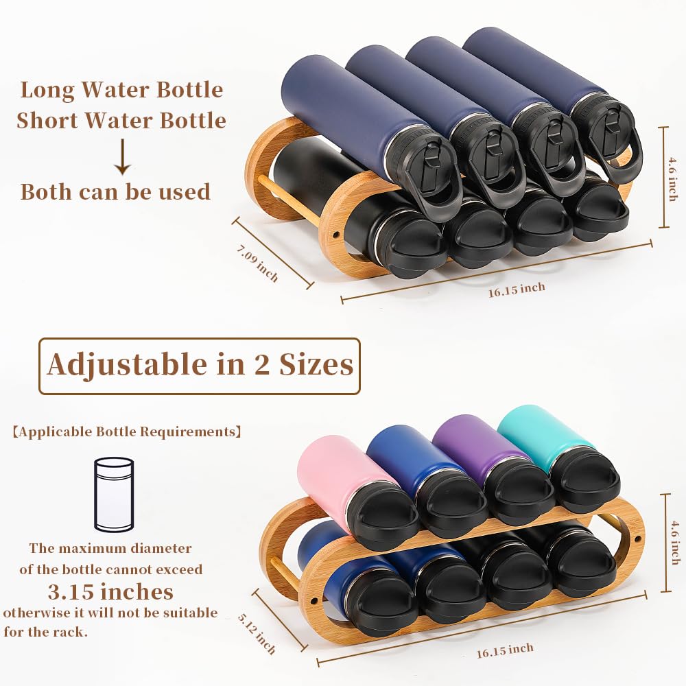 Navtcow Wine Rack and Water Bottle Organizer 2 in 1 for Cabinet and Countertop - Adjustable in 2 Sizes (Bamboo 2 Tier) Navtcow