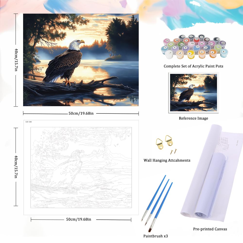 Natuyalo Paint by Numbers for Adults Beginner, Eagle on The Branch Acrylic Painting by Number Kits Animal DIY Art Craft Kits Suitable for Home Wall Decoration Frameless (16x20 Inch) Natuyalo