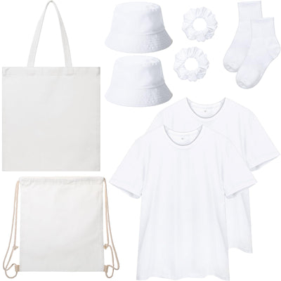 Geyoga 11pcs Sublimation Blanks Softstyle CVC T Shirts Tote Canvas Bags Bucket Hats Scrunchies Drawstring Bags Backpacks Socks Tie Dye Embroidery Kit