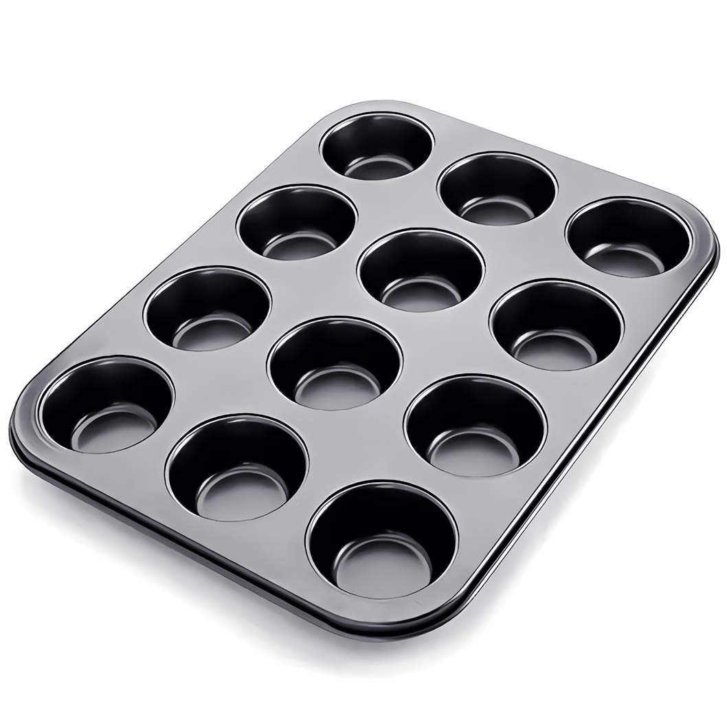 Kingrol 12-Cup Muffin & Cupcake Pans, Set of 3 Baking Pans, Non-stick Bakeware, 1.1" Deep Kingrol