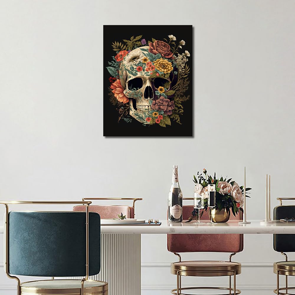 TUMOVO Paint by Numbers Kit for Adults Skull and Flowers, Paint by Numbers for Adults Beginner Bone Floral Plant, Adult Paint by Number Kits on Canvas Oil Painting, Art Crafts 16"x20"(Frameless) TUMOVO