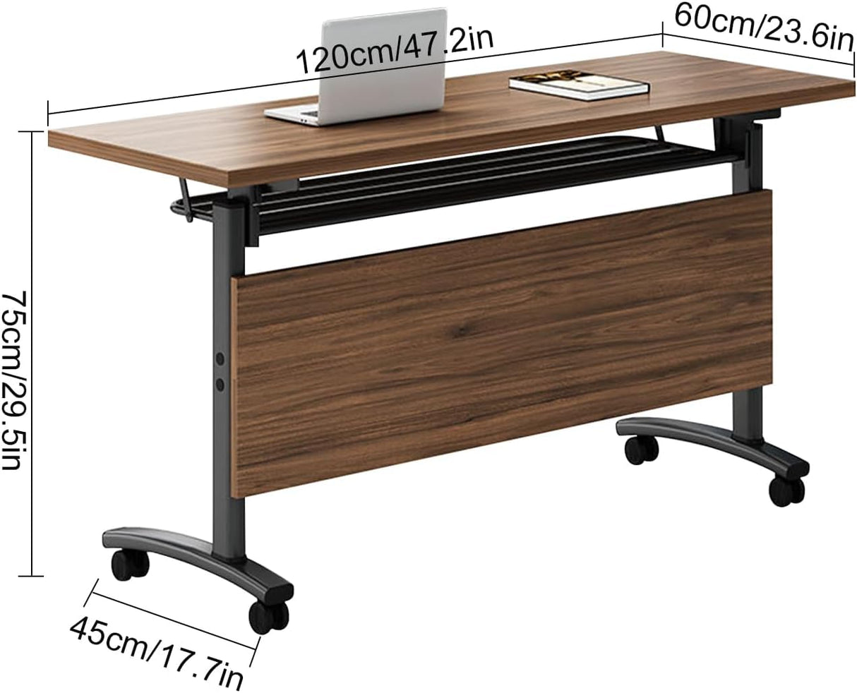 AKSOUDEW Conference Table, Folding Conference Room Tables with Flip-Top Design, with Caster Rectangular Modular Conference Room Table, for Office Conference Room Training Room (4Pcs 120cm/47in) AKSOUDEW