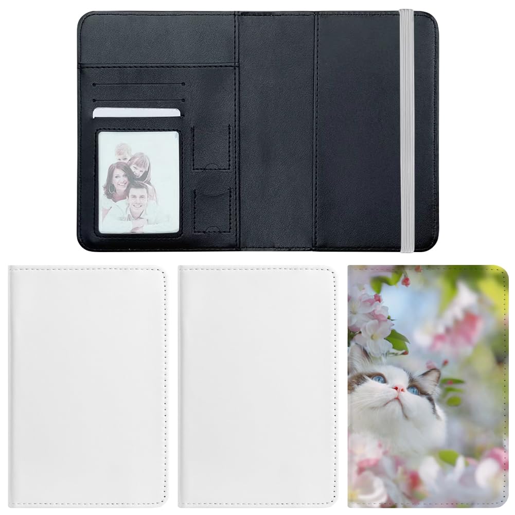 ZUYYON 3 Pcs Sublimation Passport Holder Cover Blanks PU Leather Heat Transfer DIY Travel Passport Holder Wallet Cover Blank Passport Wallet for Passport Business Cards Credit Cards(Black, White) ZUYYON