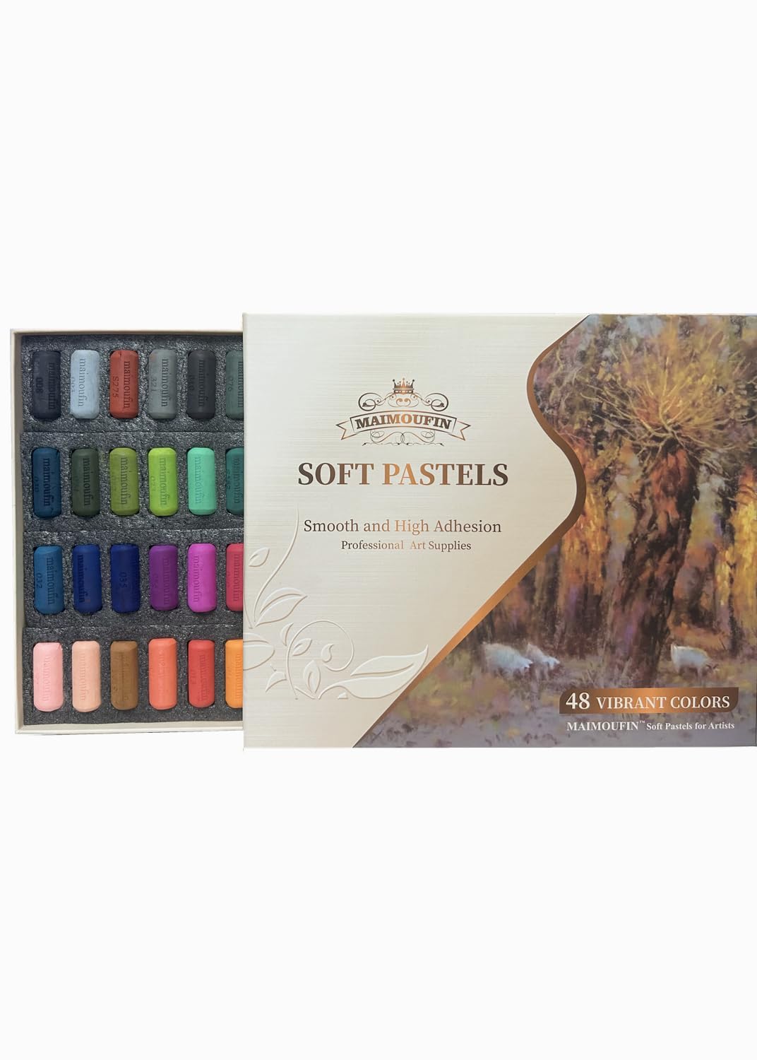 MAIMOUFIN Soft Pastels for Artists Highly Pigmented Sticks 48 Vibrant Colors Professional Grade Art Supplies Smooth Blendable Pastels Set for Drawing,Painting Artists,Beginner MAIMOUFIN