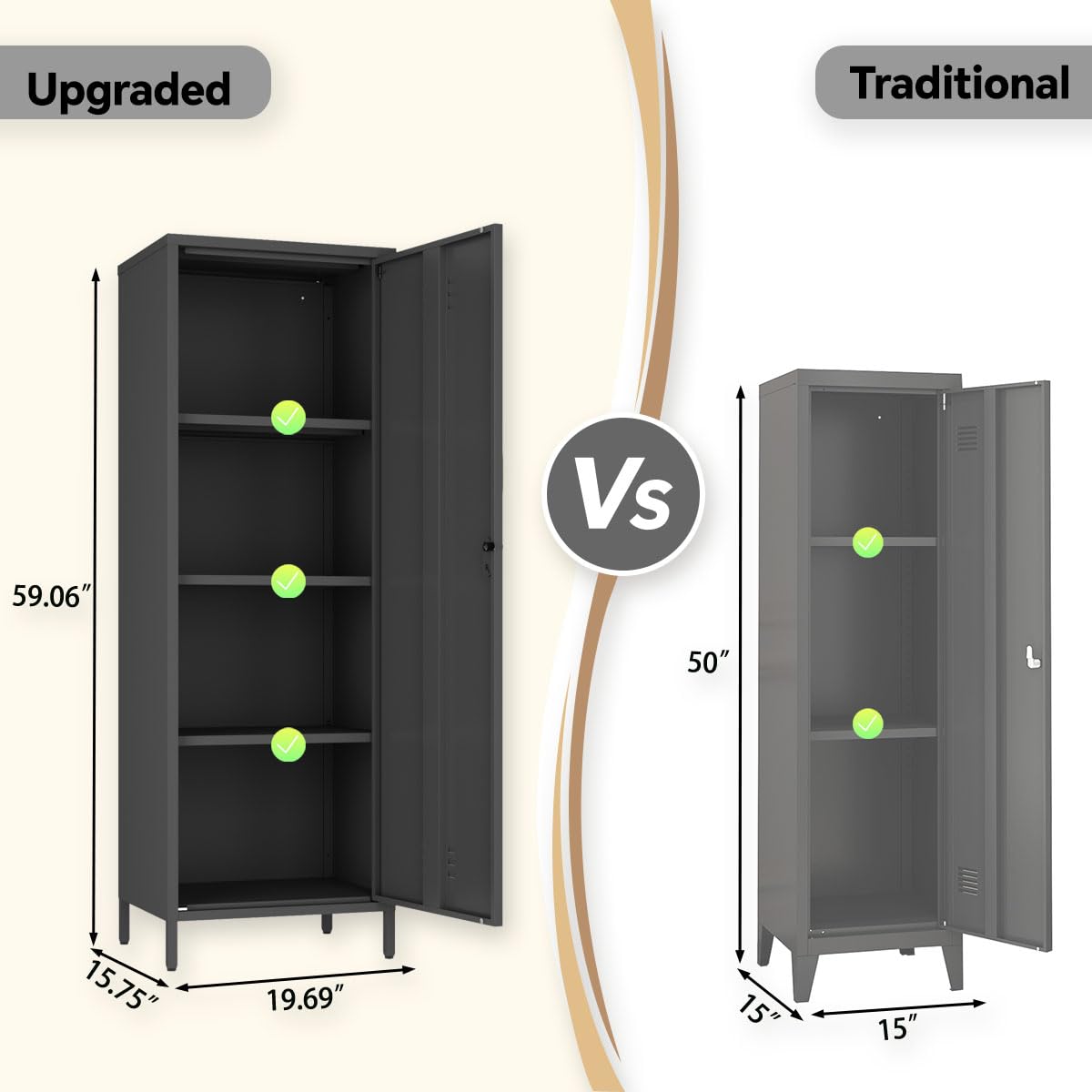 MIOCASA Metal Storage Locker Steel File Cabinet with 3 Shelves 59.06-inch high for School, Bedroom, Home Office, Gym and Changing Room MIOCASA