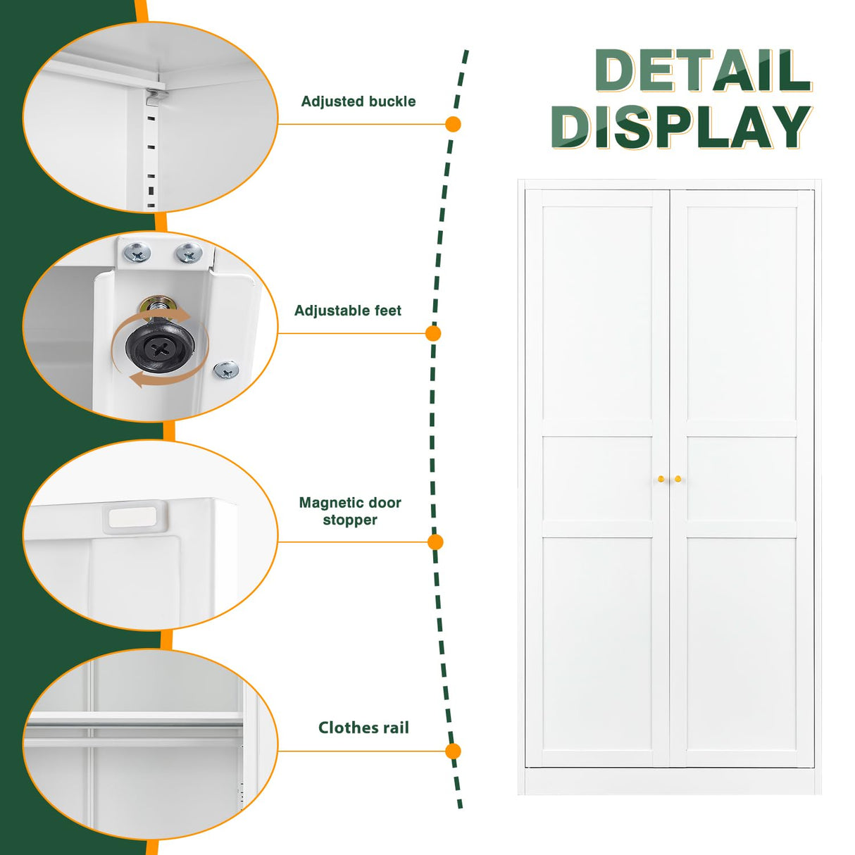 Letaya Wardrobe Armoire Closet,72" H Metal Storage Cabinet with Adjustable Shelves and Hanging Rod,Bedroom Armoire Cabinet Clothes Organizer (White) Letaya