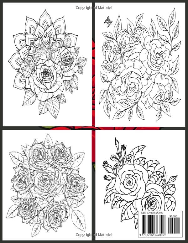 Rose Adult Coloring Book: Adult Beautiful Rose Flower coloring book with 30 amazing Rose Flower designs for stress relieving Majosta
