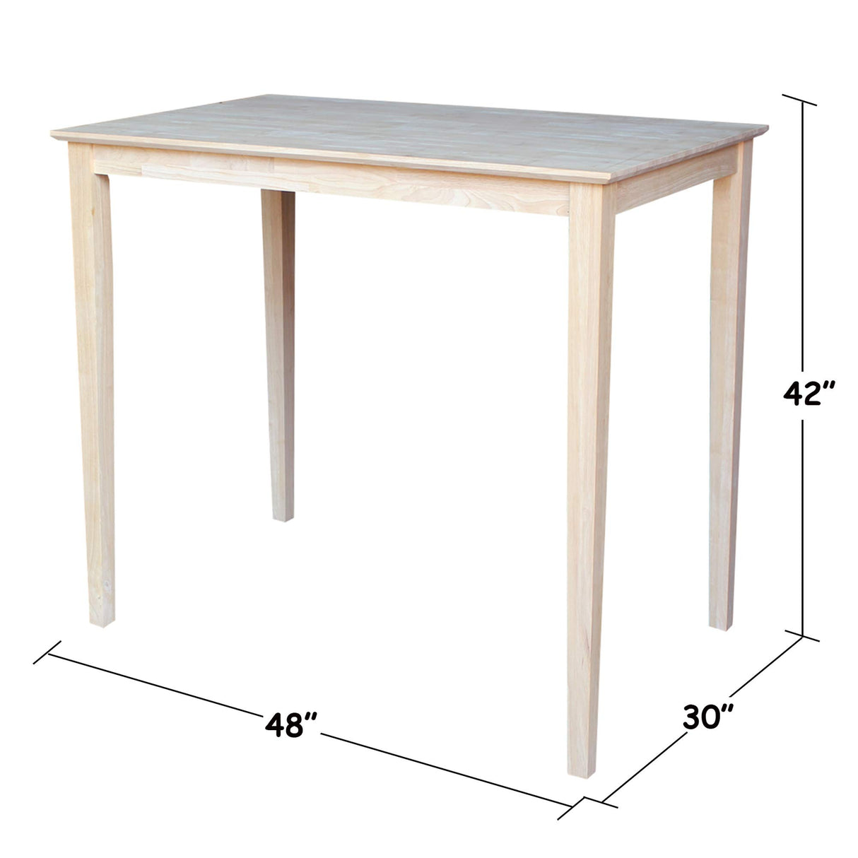 International Concepts Table Top Solid with Wood Bar Height Shaker Legs, 30 by 48-Inch, Unfinished IC International Concepts