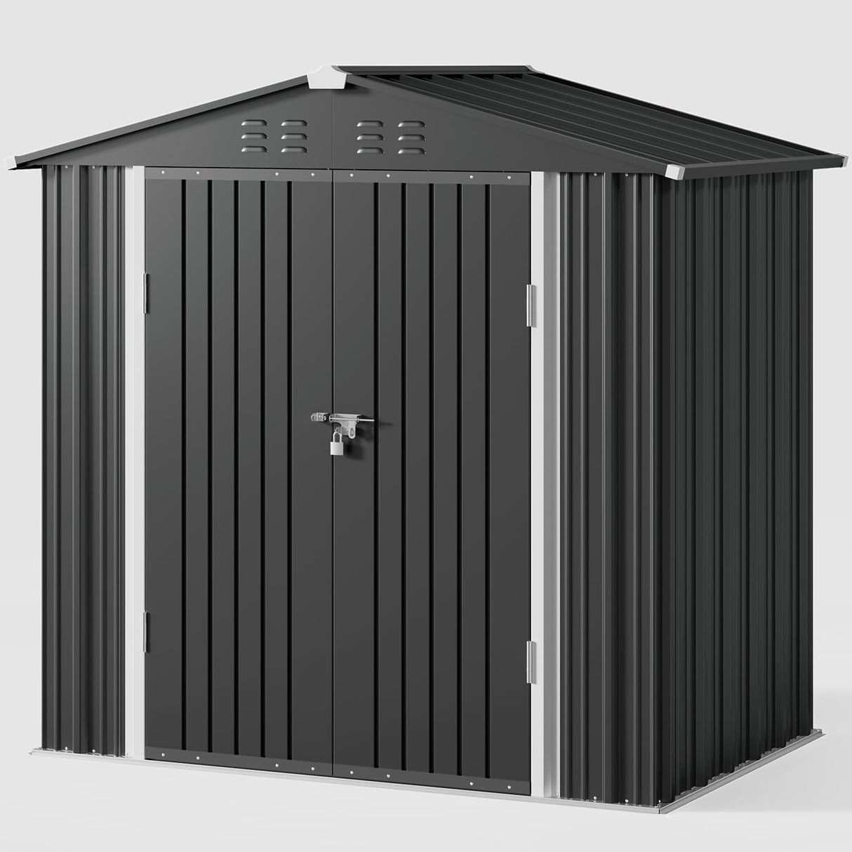 Gizoon Outdoor Storage Shed 6 x 4 FT, Galvanized Metal Garden Shed with Double Lockable Doors, Outdoor Storage Clearance for Backyard Patio Lawn-Dark Grey Gizoon
