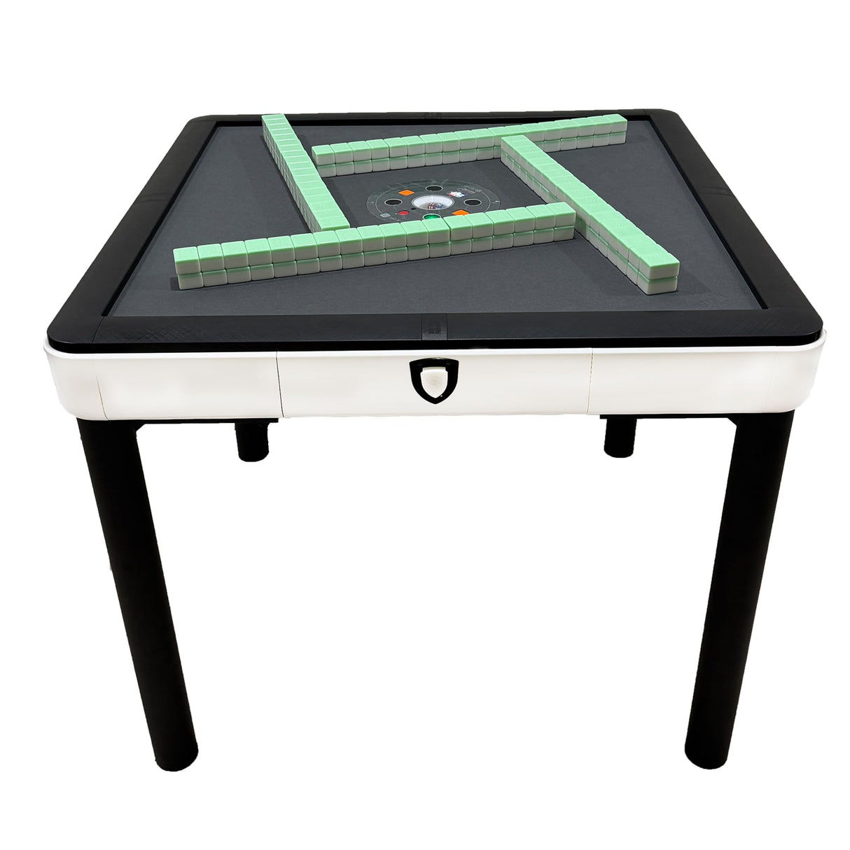SXTL T350 Chinese Style 4Legs Automatic Mahjong Table, American 110V and Plug, 8ft Cable, Includes 2 Dices, Glass Table Cover, 2 Sets Jade Style 144 Tiles (White) 四方城42号中式玉石牌麻将机 SXTL