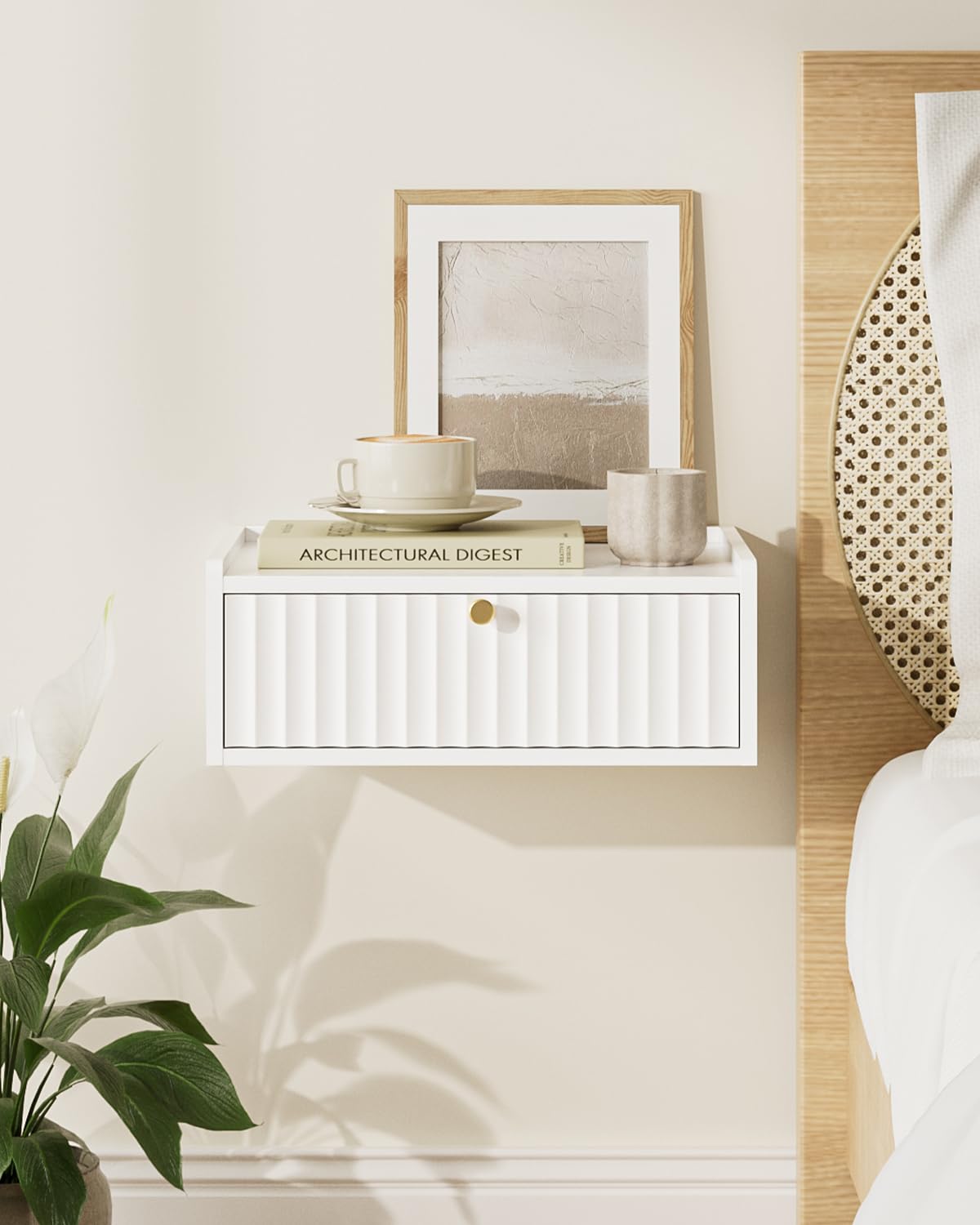 AEPOALUA Floating Nightstand,Wall Mounted Night Stand with Drawer,Small Floating Shelves,Floating Wood Bedside Table for Bedroom、Living Room、Bathroom AEPOALUA